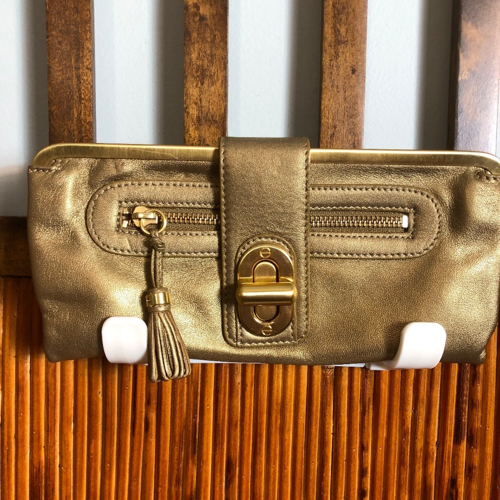 B. Makowsky Gold Tone Leather Clutch/Shoulder Bag